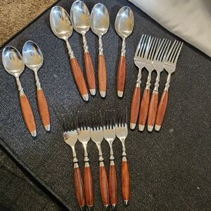 Vintage Hampton Silversmiths Stainless Steel Bistro Brown Flatware 15 Pc Serving